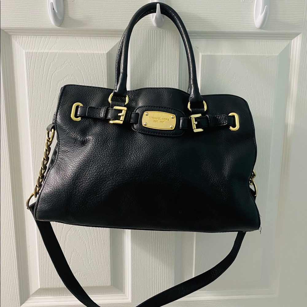 Michael Kors black leather satchel purse